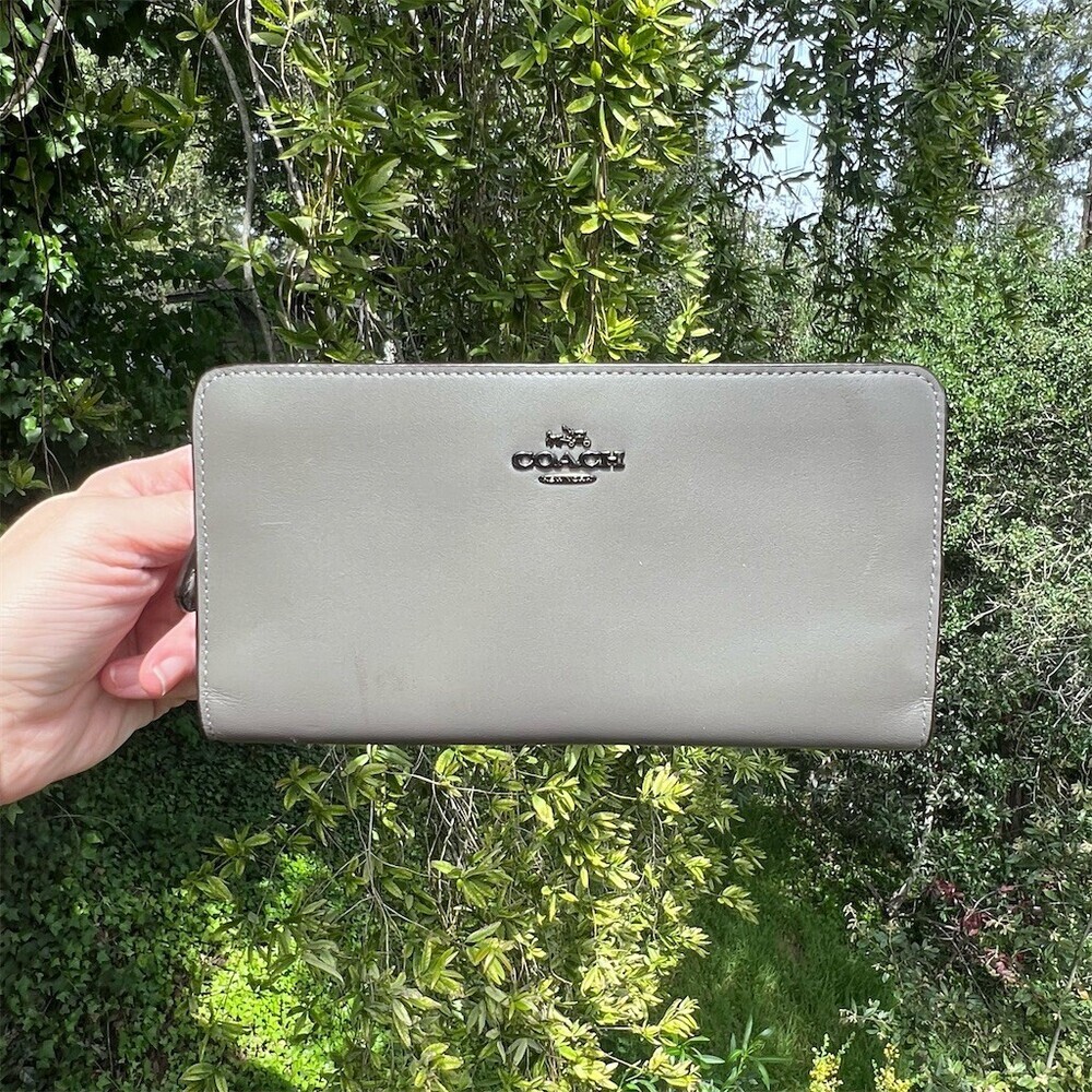 COACH Gray Leather Slim Wallet Credit Card Holder w Silver Hardware AUTHENTIC